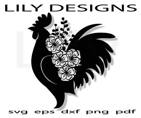 Floral Chicken Svg Silhouette Vector Hen Clipart Rooster Floral