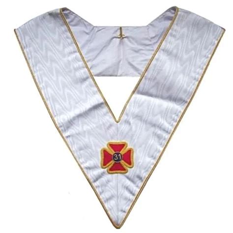 30TH DEGREE SCOTTISH RITE COLLAR WHITE MOIRE WITH GOLD BORDERS Smart