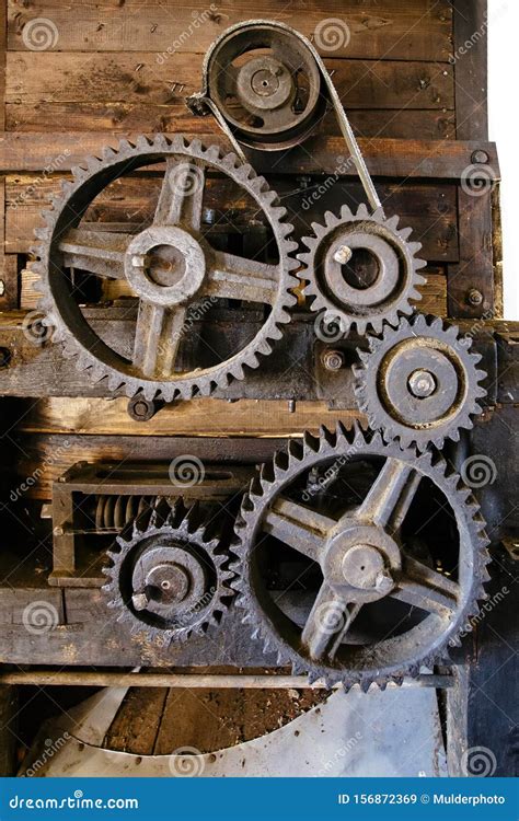 Old Mechanism. Old Gears and Pulleys with Belt Stock Image - Image of ...