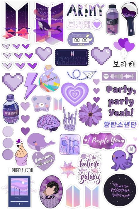 Bts Purple Stickers 💜 Scrapbook Stickers Printable Sticker Art