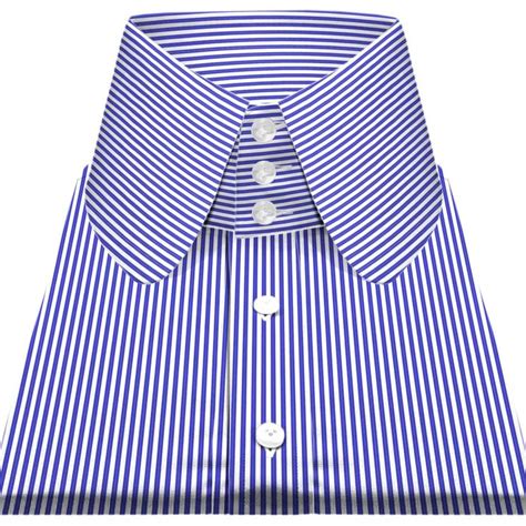 Blue Striped Mens High Collar Shirt Penny Collar Dress Shirt Round Big