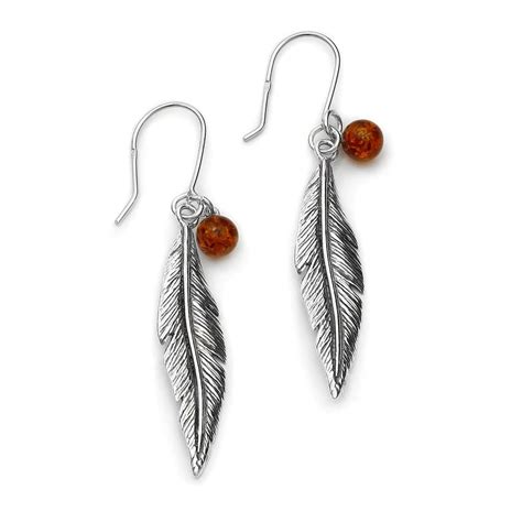 Boucles D Oreilles Plume Ambre Et Argent 123Ambre