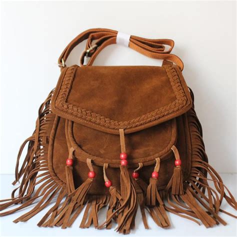 Bohemian Fringed Messenger Bag Sassy Posh Leather Tassel Leather