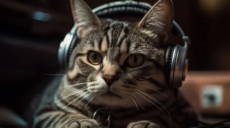 Premium Ai Image A Cat Wearing Headphones Is Laying On A Bed