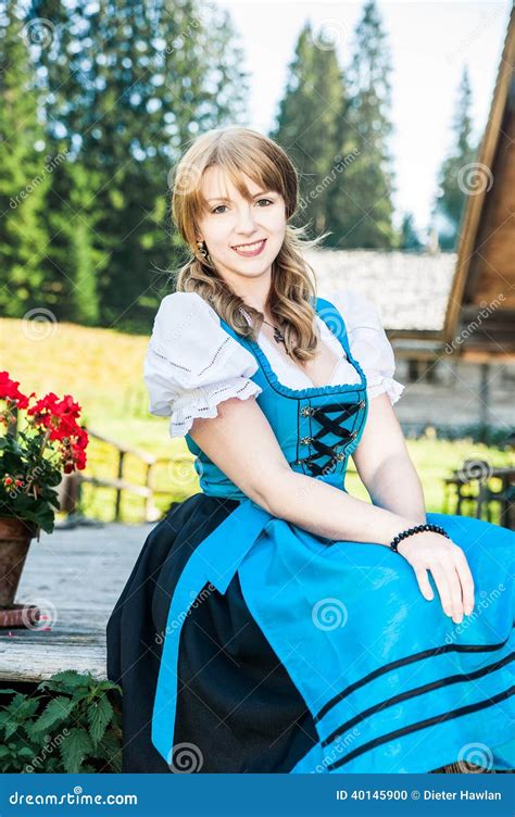 Blonde Woman In Traditional Austrian Clothes Stock Photo Image