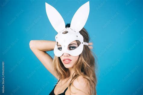 Sexy Bunny Girl Sexy Model Dressed In White Easter Bunny Mask Fashion