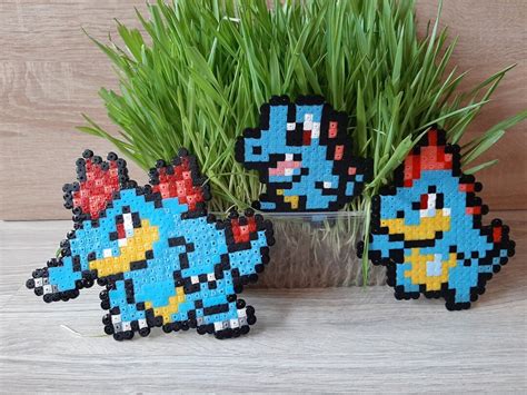 Pokemon Pixel Art Hama Beads Figurine Totodile Etsy Uk