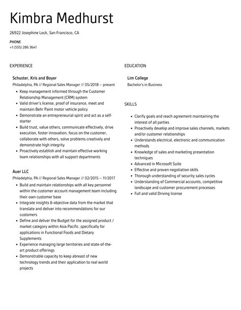 Regional Sales Manager Resume Samples Velvet Jobs