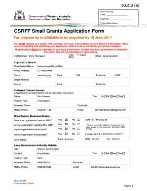 Fillable Online Jerramungup Wa Gov CSRFF Grant Application Shire Of