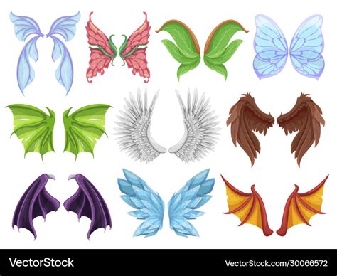 Mythical animal wings set decorative creature Vector Image