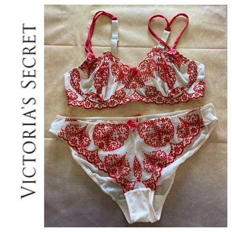 Victorias Secret Sheer Pink With Red Flocking Bra An Gem