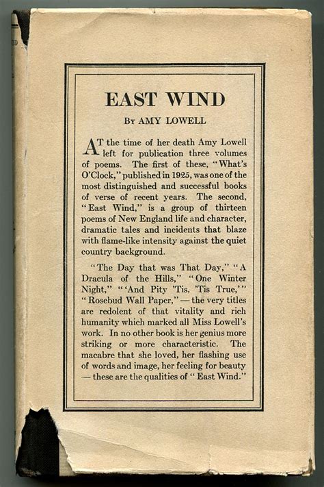 East Wind Von Lowell Amy Near Fine Hardcover 1926 Between The