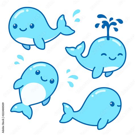 Cute cartoon whale set Stock Vector | Adobe Stock