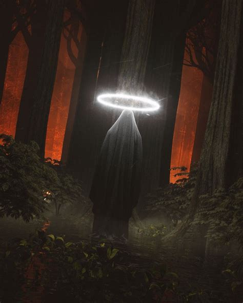 A Man Standing In The Middle Of A Forest With A Glowing Object Above