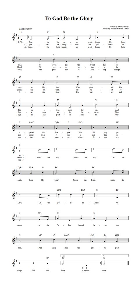 To God Be the Glory: Chords, Lyrics, and Sheet Music for C Instruments