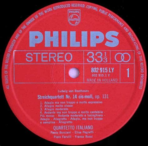 Lp レコード イタリア四重奏団のベートーヴェン弦楽四重奏曲第14番 蘭philips 3536