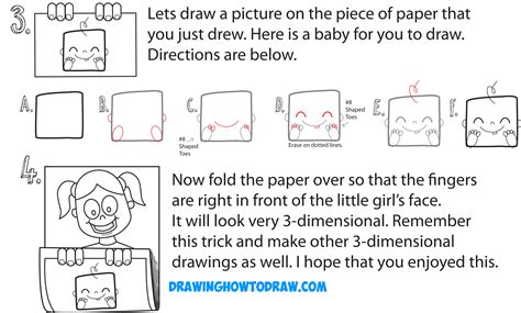 How to Draw Cartoon Girl Holding Up Art on Piece of Paper – 3D Paper ...