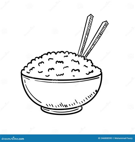 Tazón De Ilustración Del Vector De Arroz En Estilo De Dibujo Del Doodle