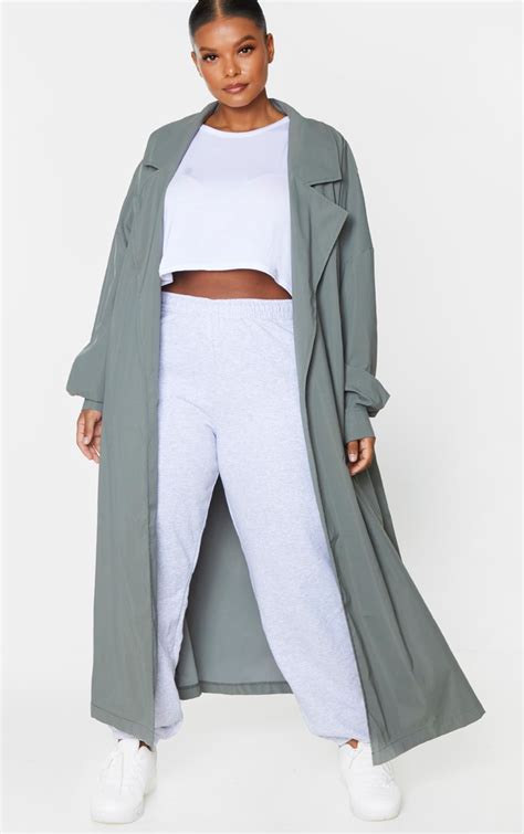 Prettylittlething Plus Khaki Trench Coat Prettylittlething Usa