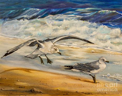 Seagulls On The Beach Painting By Zina Stromberg