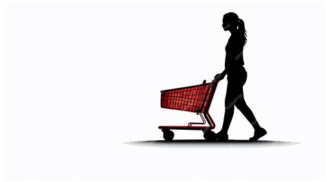 Stylish Woman Carrying Shopping Cart Silhouette Vector Illustration