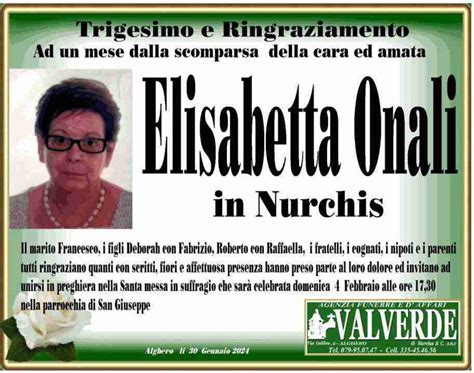 Funerali E Annunci Funebri A Alghero Elisabetta Onali Funer24