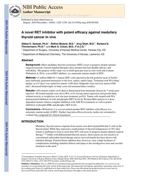 (PDF) A novel RET inhibitor with potent efficacy against medullary ...