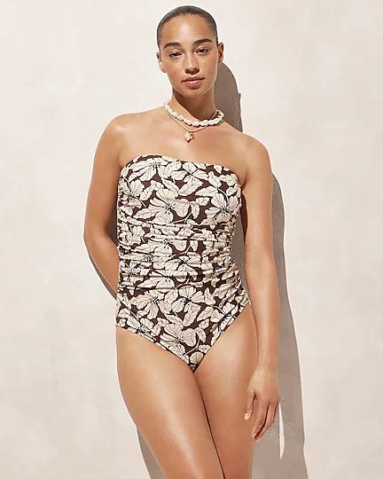 J Crew Ruched Bandeau One Piece Swimsuit In Floral For Women