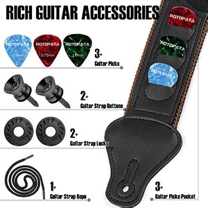 Guitar Strap With Pick Holders 2 Buttons 2 Locks 3 Picks PU Leather