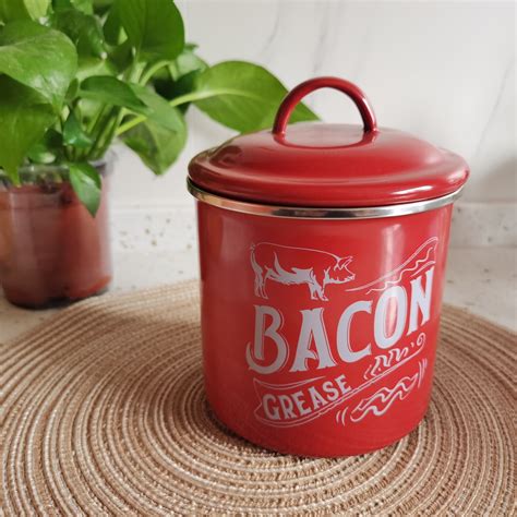 Functional Enamel Bacon Grease Container With Strainer Bacon Grease