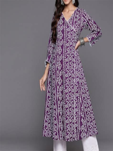 Buy KALINI Ethnic Motifs Printed V Neck Cotton Angrakha A Line Kurta