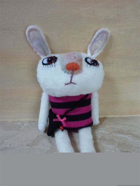 Sad Bunny White Plush Gothic Emo Style Toy By Monkeytonkey