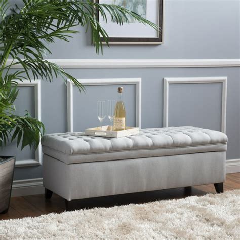 Noble House Jackson Fabric Light Gray Storage Ottoman