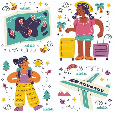 Colecci N De Pegatinas De Turismo De Doodle Vector Gratis