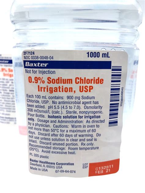 Baxter 0 9 Sodium Chloride Irrigation Usp 1000 Ml Bottle 2f7124 ~ Box Of 12 303380048045 Ebay