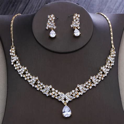 Dower Me Gold Rhinestone Women Party Prom Jewelry Set Crystal Wedding