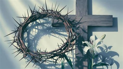 Premium Photo Composition With Crown Of Thorns Wooden Cross And Lily