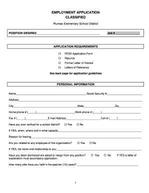 Fillable Online Plusd CLASSIFIED EMPLOYMENT APPLICATION Doc Fax Email