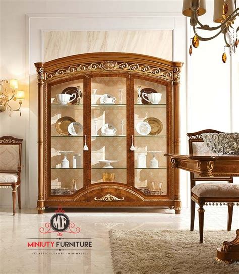 Lemari Hias Teak Wood Klasik Pintu Kaca Miniuty Furniture