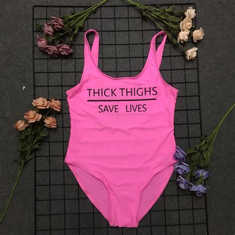 Thick Thighs Saves Lives Sexy High Cut Swimwear Letter Print Funny