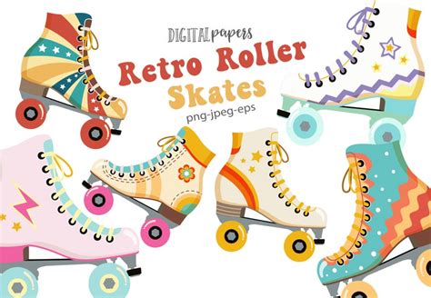 Retro Roller Skates Clipart Groovy Rollerskates Retro Etsy