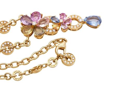 Bulgari Bvlgari Multicolor Sapphire Diamond Gold Flower Necklace For