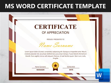 Microsoft Word Certificate Template, Editable Certificate of ...