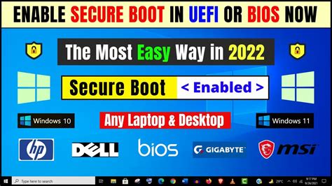 How To Enable Secure Boot In Bios Or Uefi Settings On Windows 10 Pc Easily 2022 Youtube