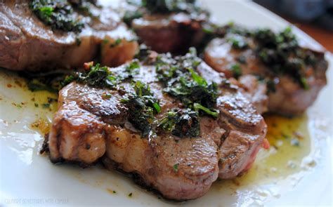 Cast Iron Lamb Loin Chops With Fried Herbs In A Bourbon Butter Sauce