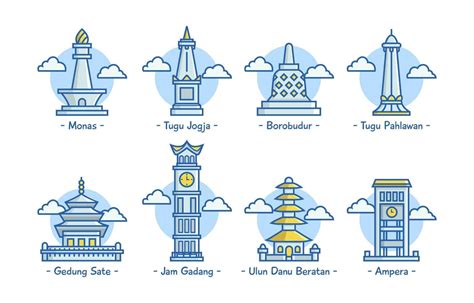 Set Of Indonesia Landmark Icon Vector Art At Vecteezy