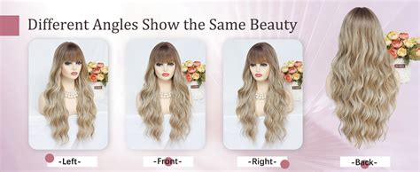 NAYOO Long Dirty Blonde Wigs With Bangs For Women Curly Wavy Hair Wigs