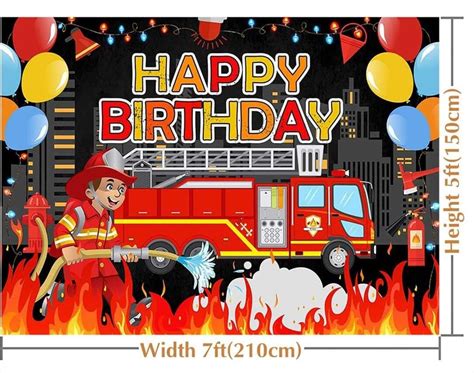 Fireman Birthday Backdrop X Ft Red Fire Truck Birthday Etsy