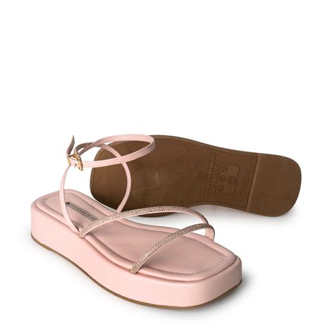 Sandália Nude Baby Flatform Pedras Mini Cristal e Fivela 9360 37 2 Rosa
