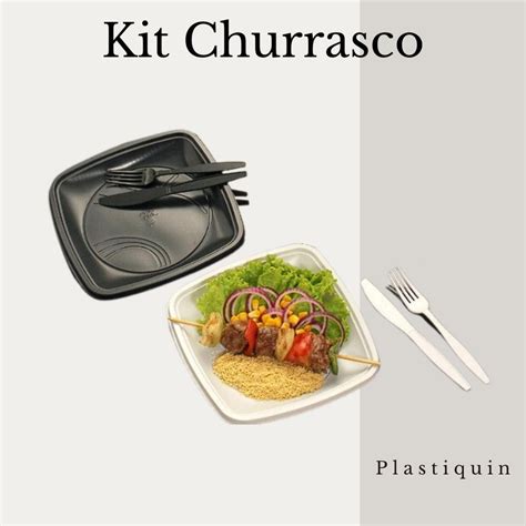 Kit De Churrasco Prato Garfo E Faca 21cm Preto E Branco Trik Trik 10